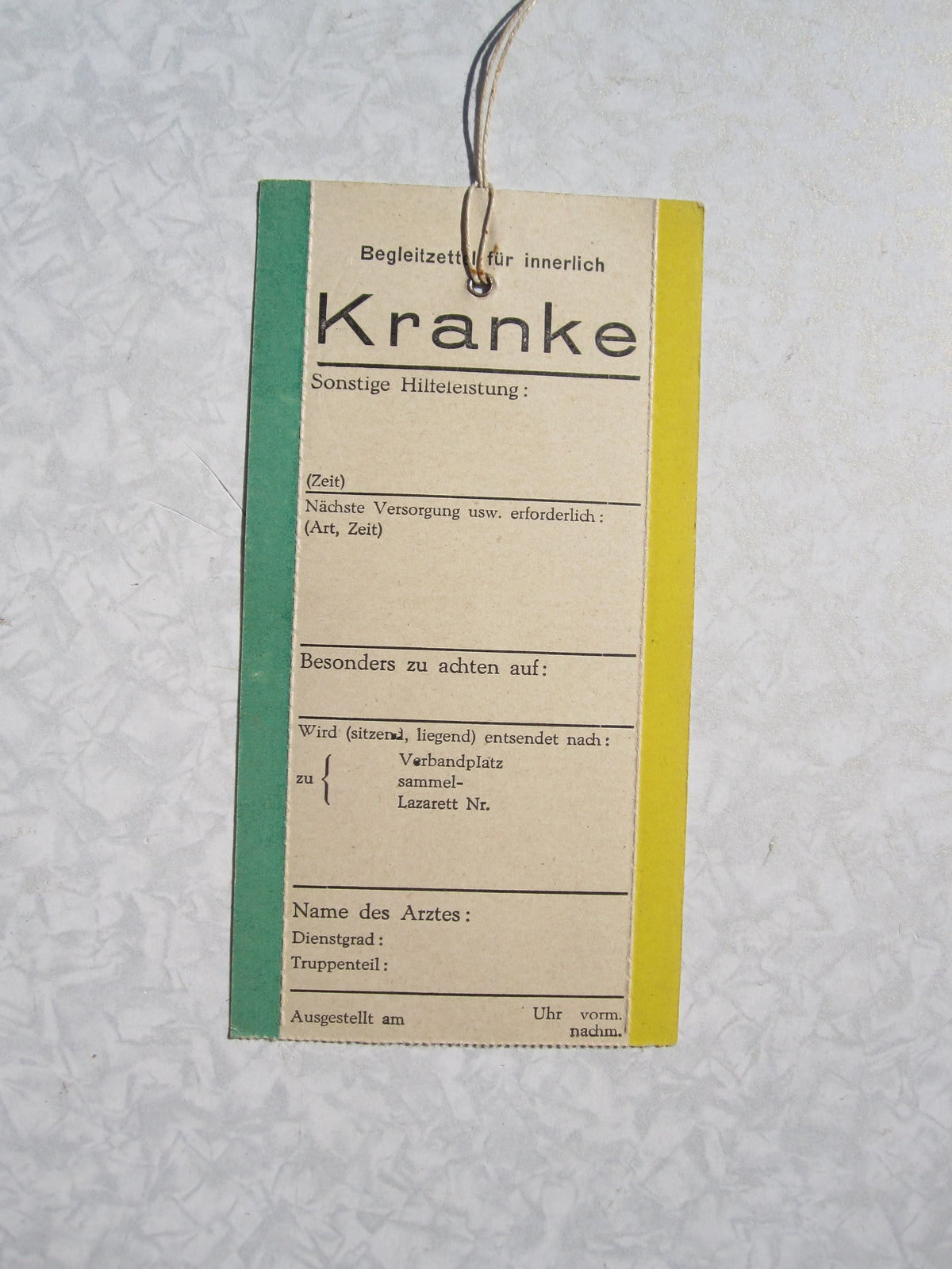 Begleitzettel für Kranke (BLANKO) zum Verwundetenabzeichen