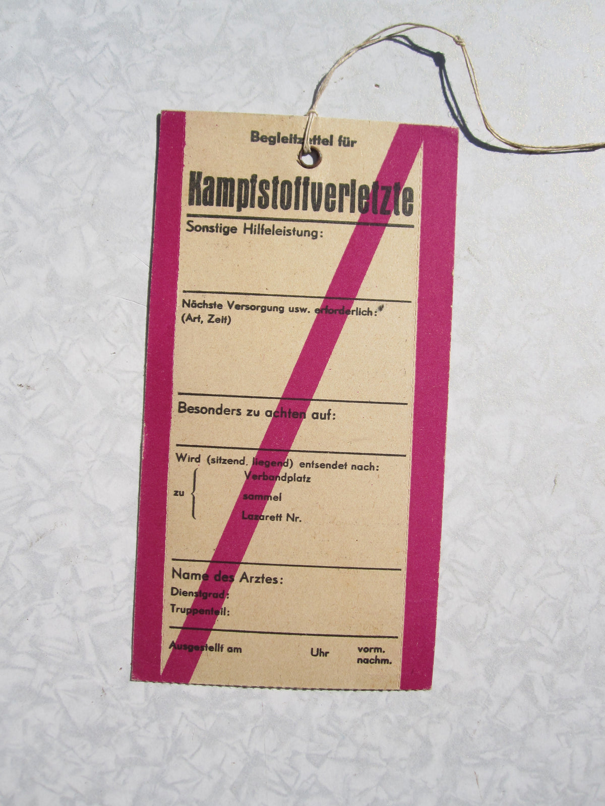 Begleitzettel für Kampfstoffverletzte (BLANKO) zum Verwundetenabzeichen