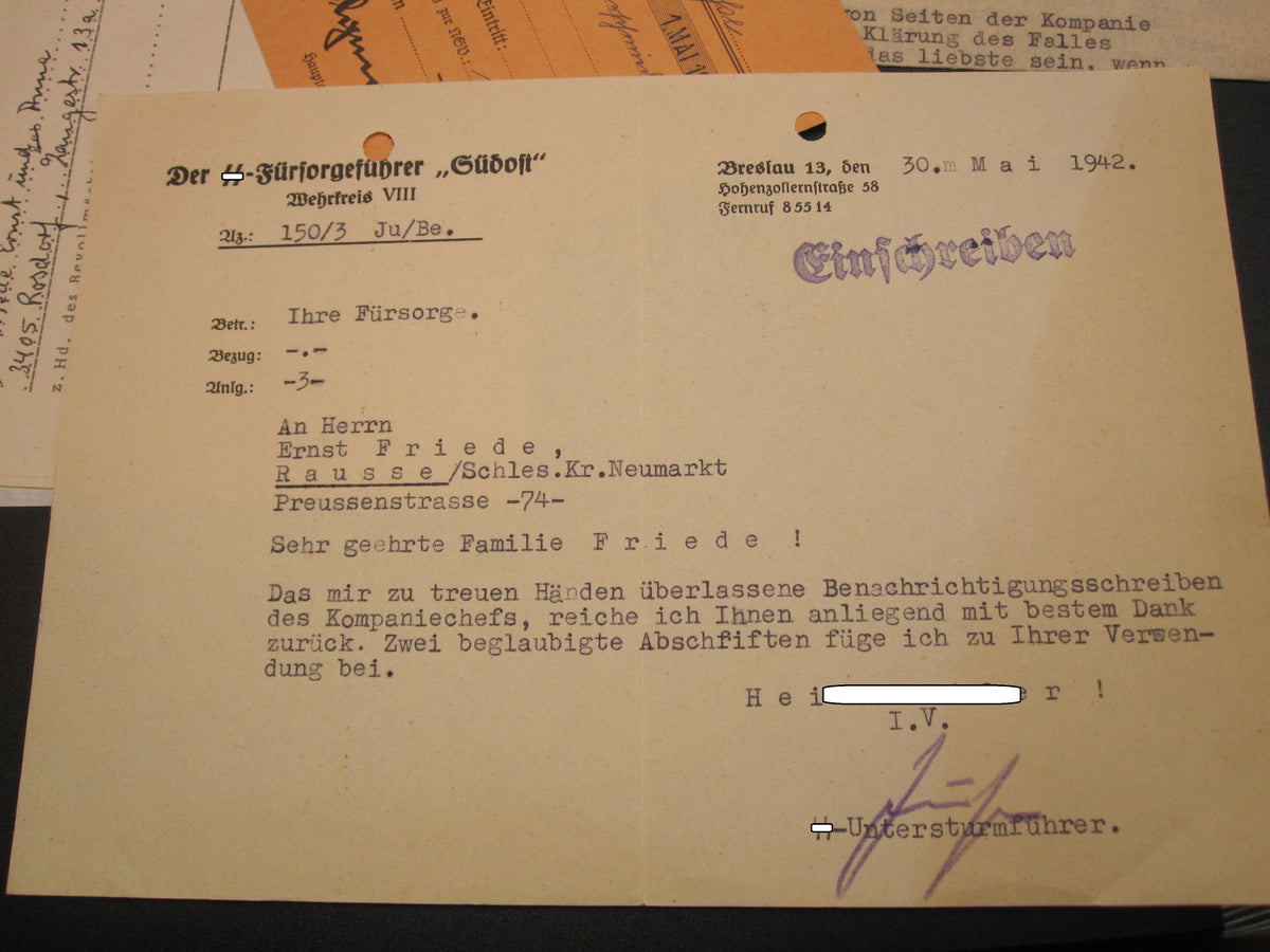 Urkunde Waffen-SS Fürsorgeführer SÜDOST