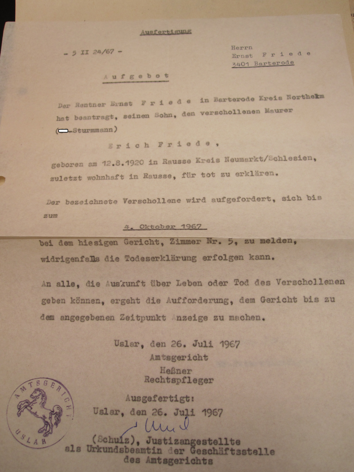 Urkunde Waffen-SS Fürsorgeführer SÜDOST