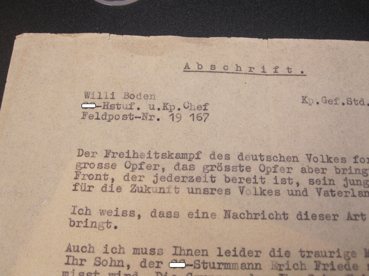 Urkunde Waffen-SS Fürsorgeführer SÜDOST