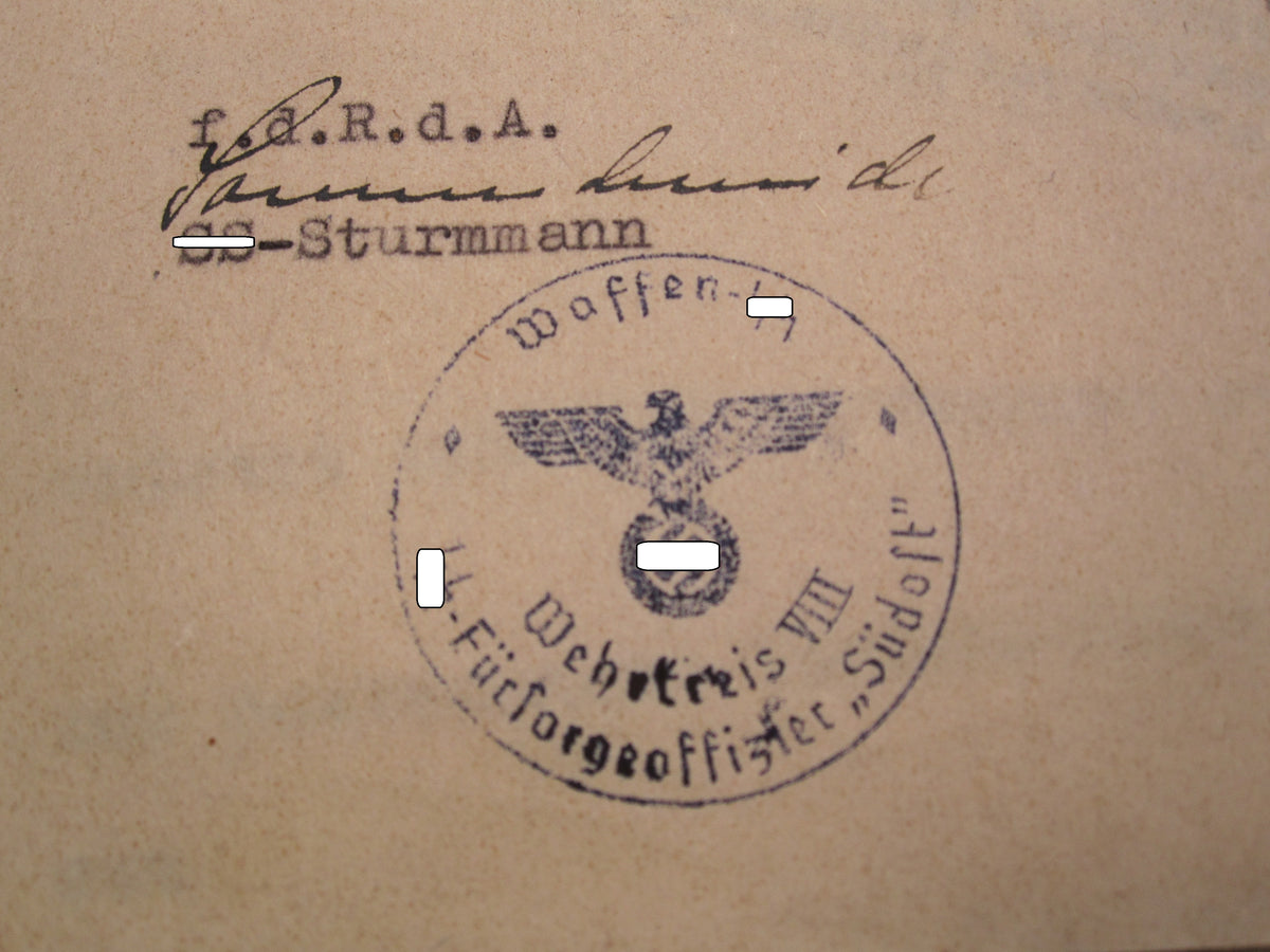 Urkunde Waffen-SS Fürsorgeführer SÜDOST