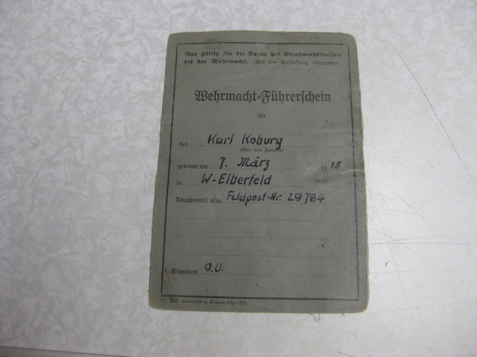 Ausweis Wehrmacht-Führerschein Lehrregiment