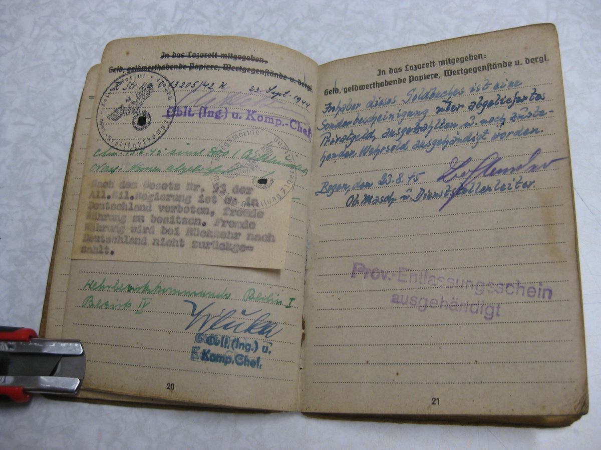 Soldbuch NARVIK NORWEGEN Drontheim  Bogen Lyngdal Verdal Marineartillerie Küstenartillerie