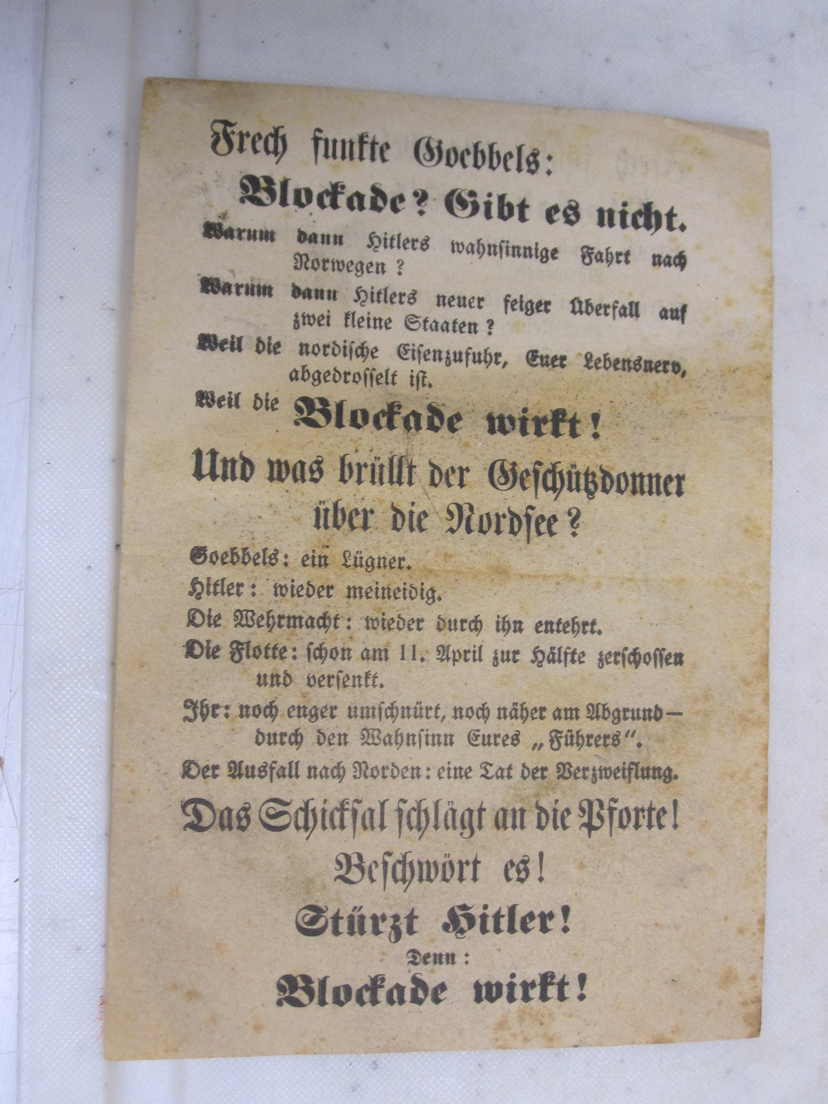 Alliiertes Britisches Flugblatt ca. 1940