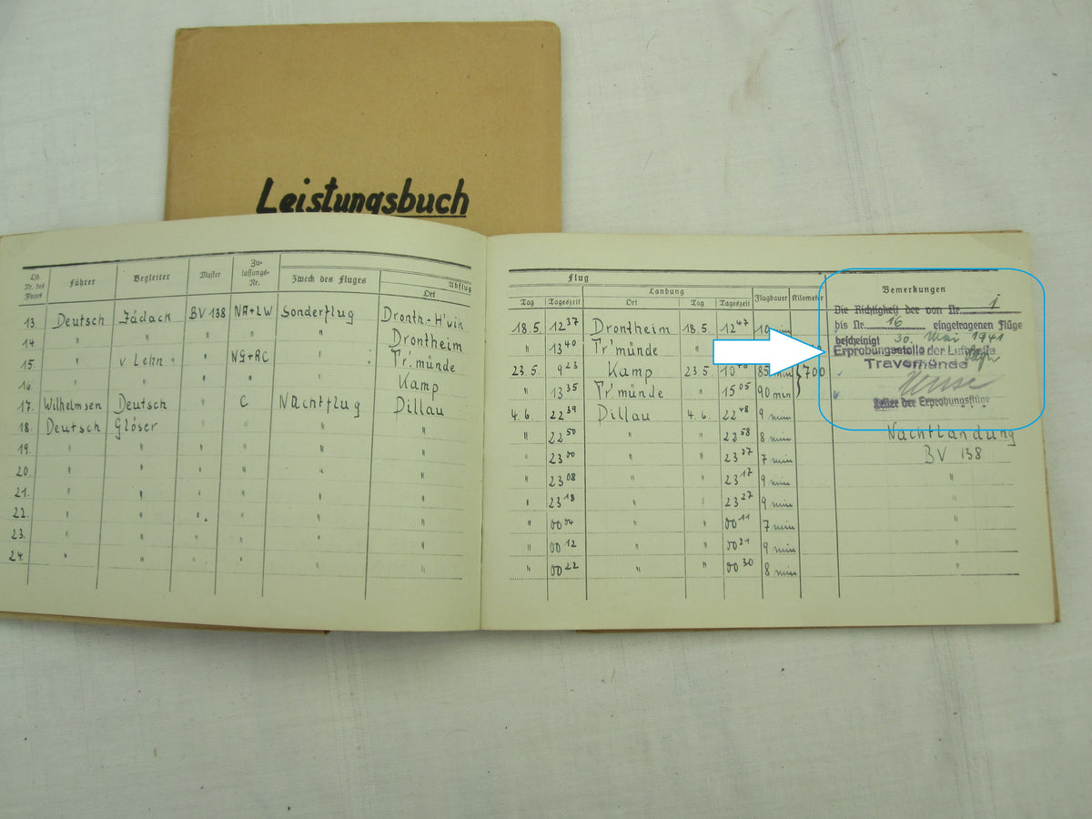 Flugbuch &amp; Leistungsbuch für SEEFLIEGER Träger Ehrenpokal der Luftwaffe Frontflugspange Gold EK1/39  etc etc