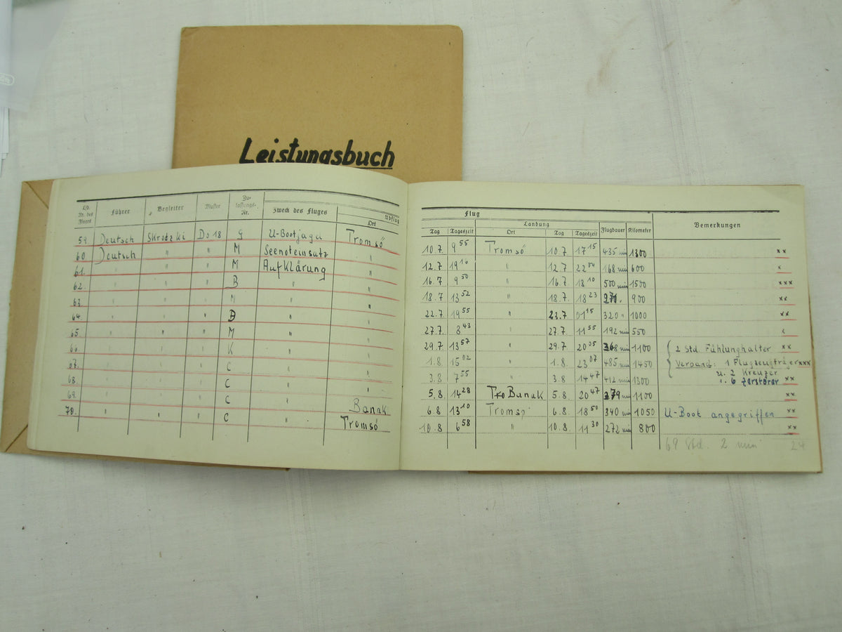 Flugbuch &amp; Leistungsbuch für SEEFLIEGER Träger Ehrenpokal der Luftwaffe Frontflugspange Gold EK1/39  etc etc