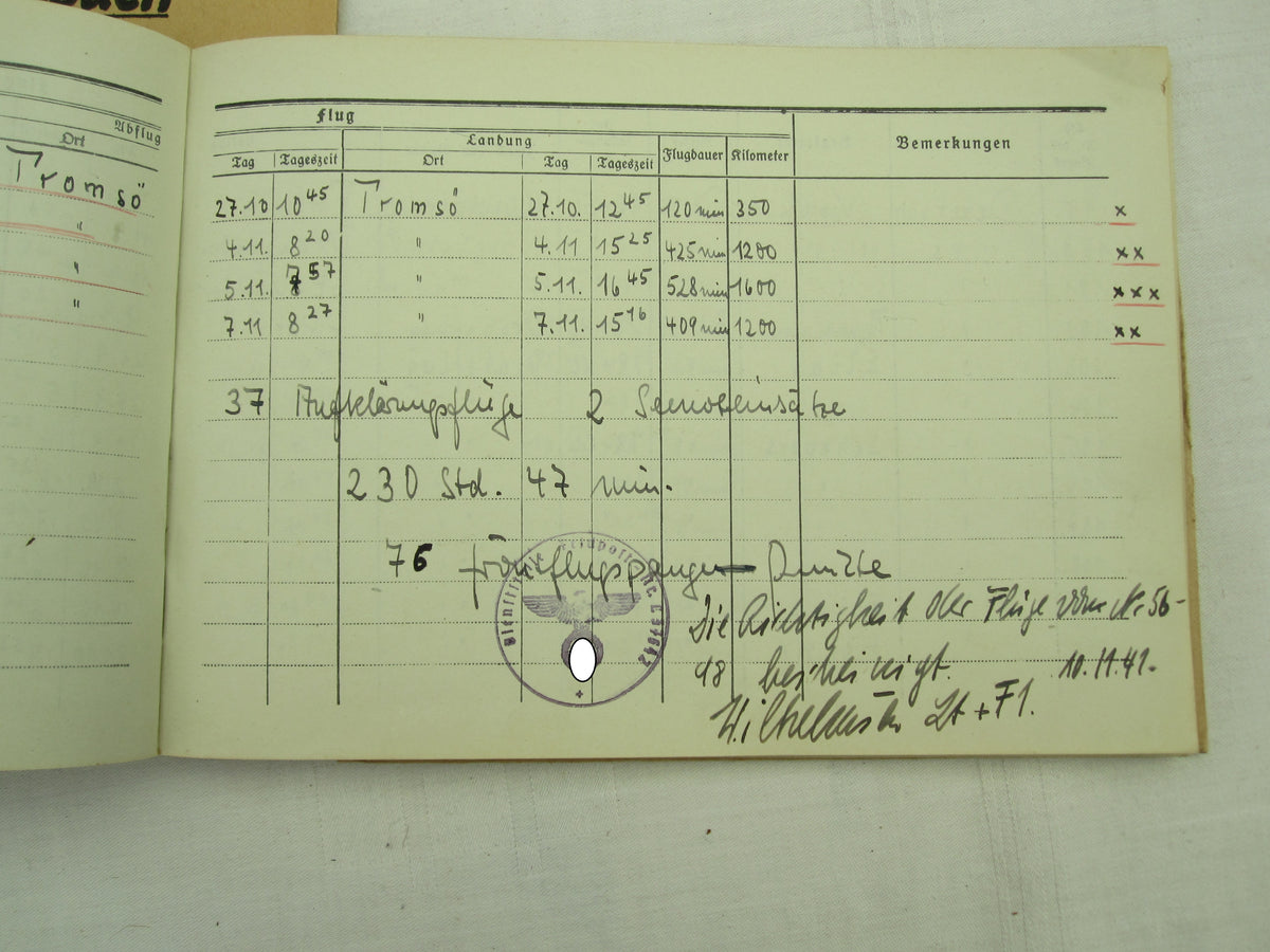Flugbuch &amp; Leistungsbuch für SEEFLIEGER Träger Ehrenpokal der Luftwaffe Frontflugspange Gold EK1/39  etc etc