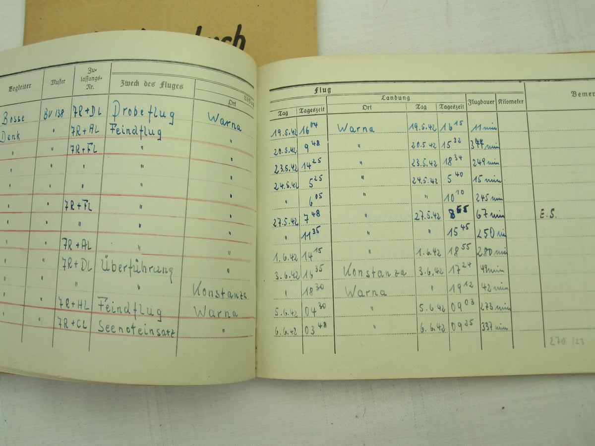 Flugbuch &amp; Leistungsbuch für SEEFLIEGER Träger Ehrenpokal der Luftwaffe Frontflugspange Gold EK1/39  etc etc