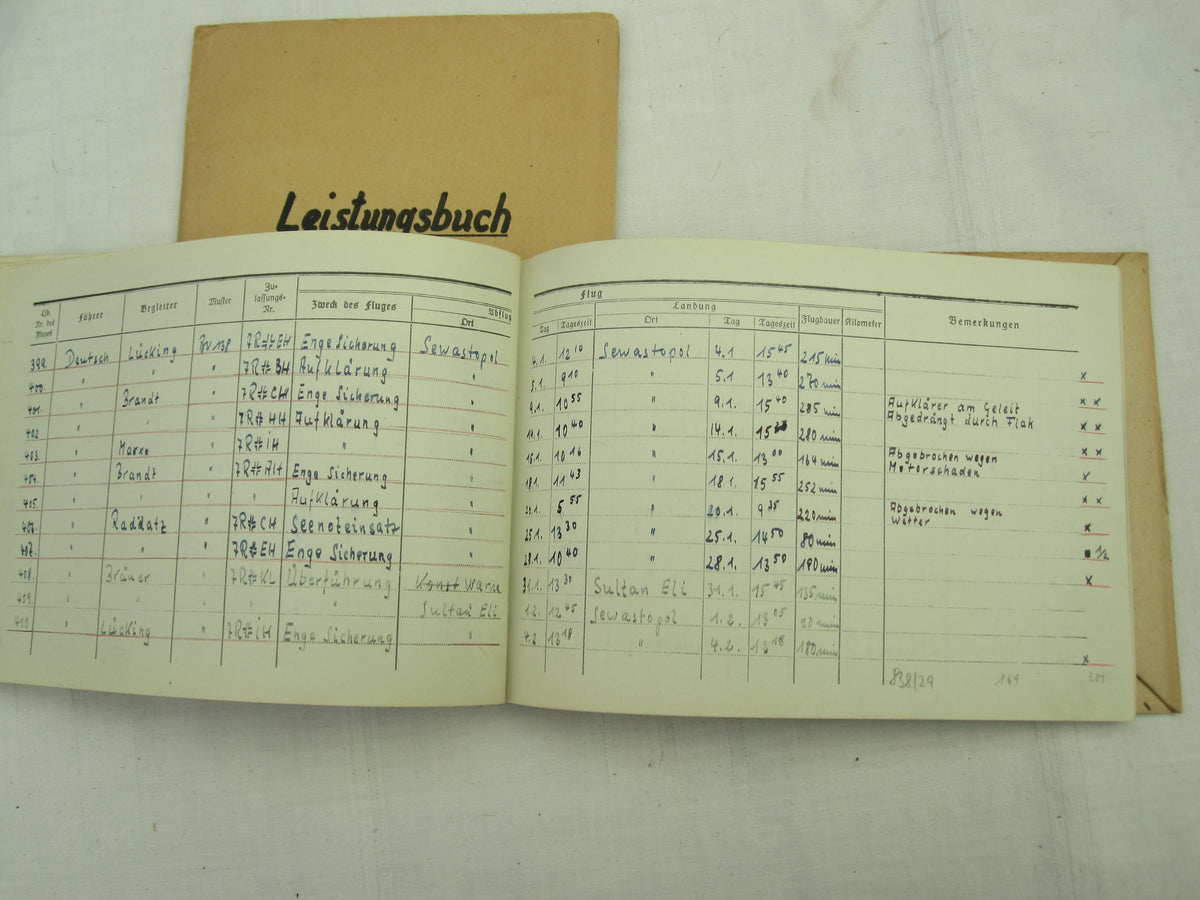 Flugbuch &amp; Leistungsbuch für SEEFLIEGER Träger Ehrenpokal der Luftwaffe Frontflugspange Gold EK1/39  etc etc