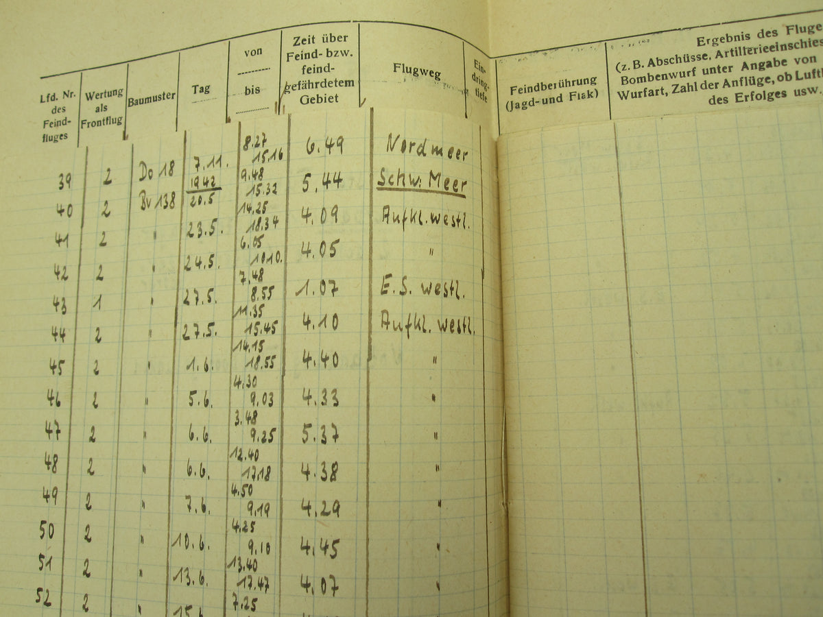 Flugbuch &amp; Leistungsbuch für SEEFLIEGER Träger Ehrenpokal der Luftwaffe Frontflugspange Gold EK1/39  etc etc