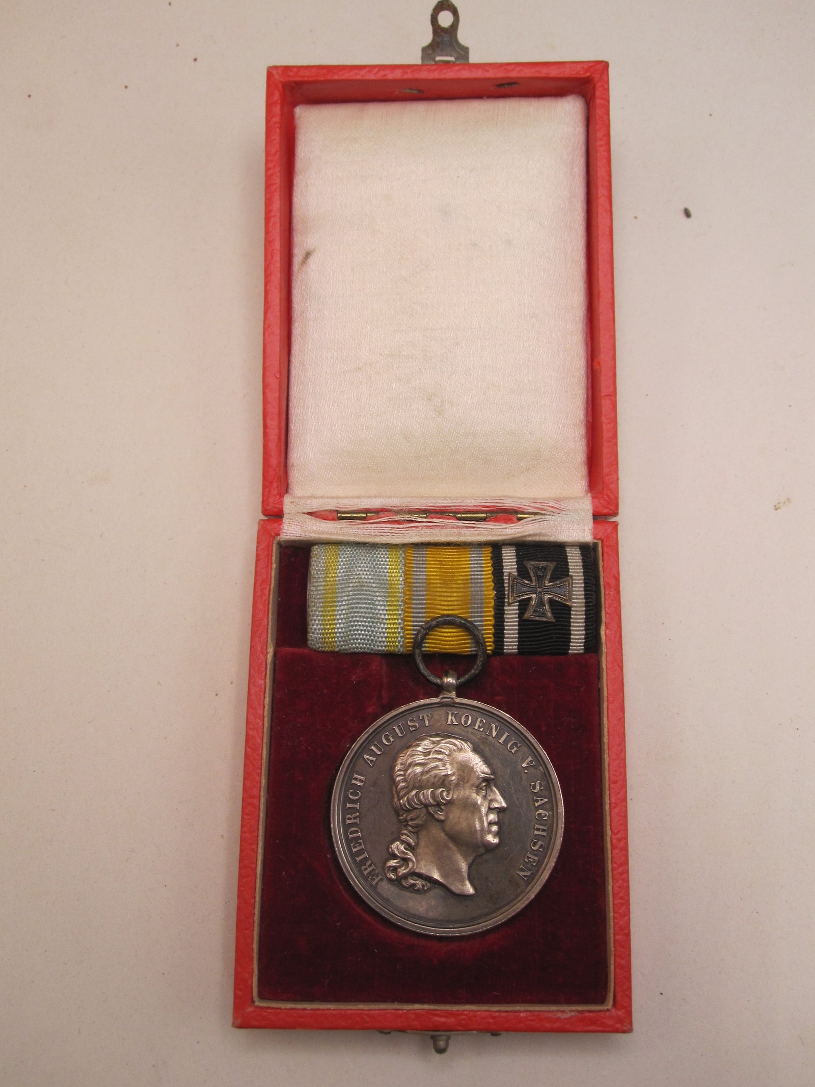 Silberne Medaille des Militär Sankt Heinrich Orden Sachsen im Verleihungsetui