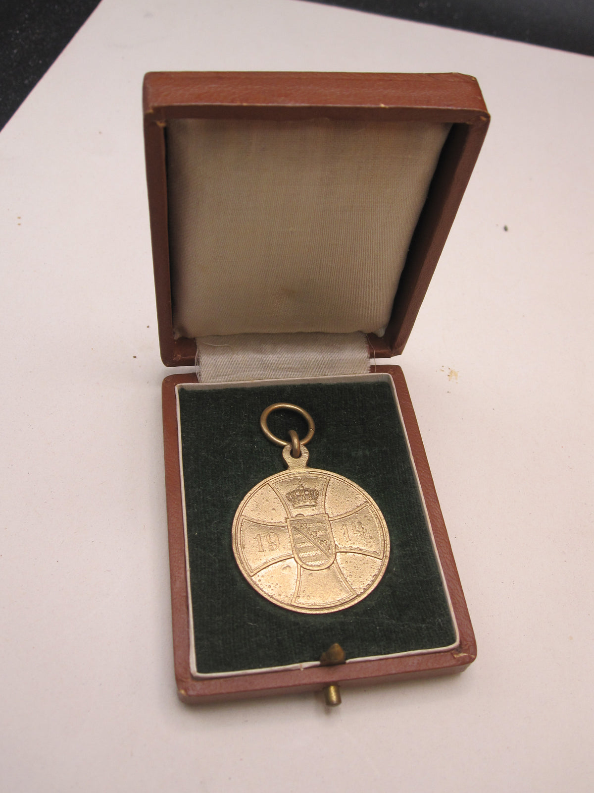 Original Sachsen Altenburg Tapferkeitsmedaille 1915 im Verleihungsetui VERGOLDET