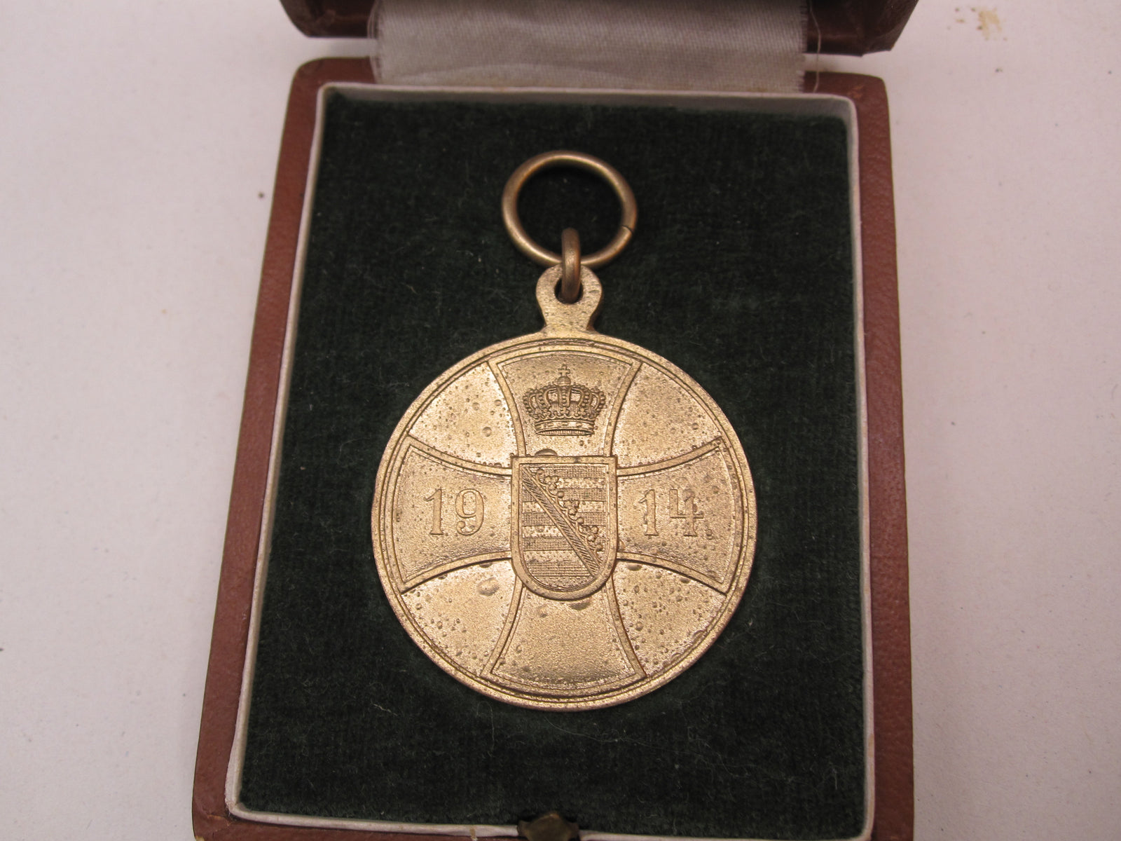 Original Sachsen Altenburg Tapferkeitsmedaille 1915 im Verleihungsetui VERGOLDET