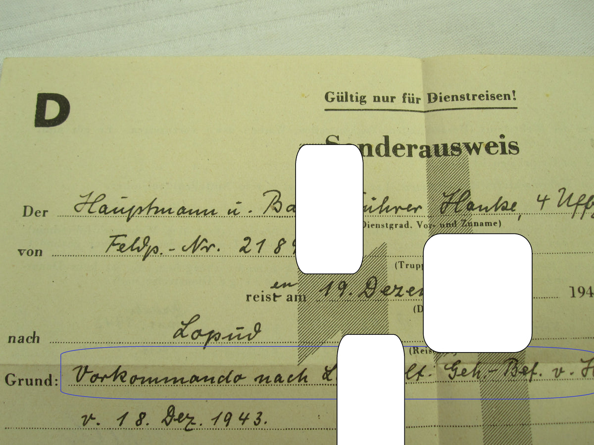 Sonderausweis Vordruck der Waffen-SS / Heeres Küsten Artillerie Abteilung / KROATIEN