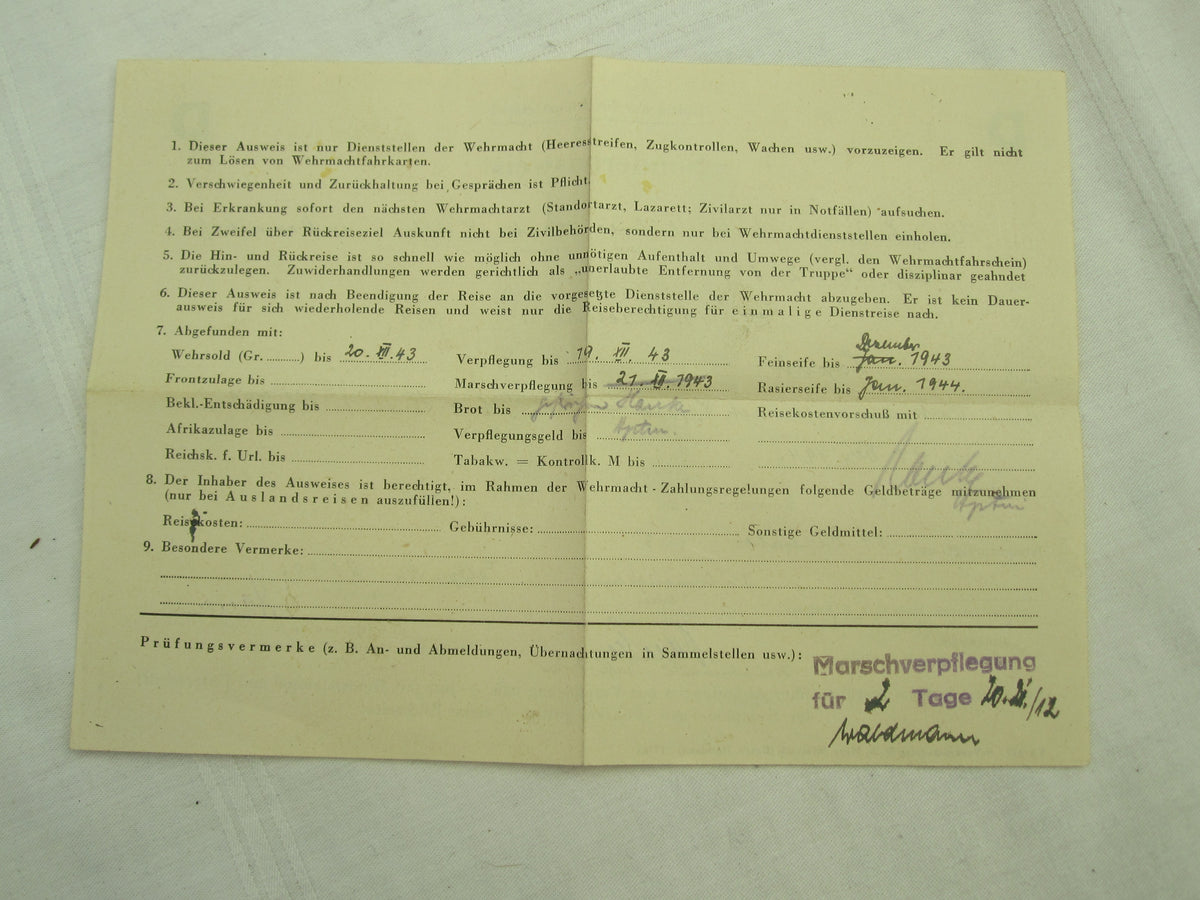 Sonderausweis Vordruck der Waffen-SS / Heeres Küsten Artillerie Abteilung / KROATIEN