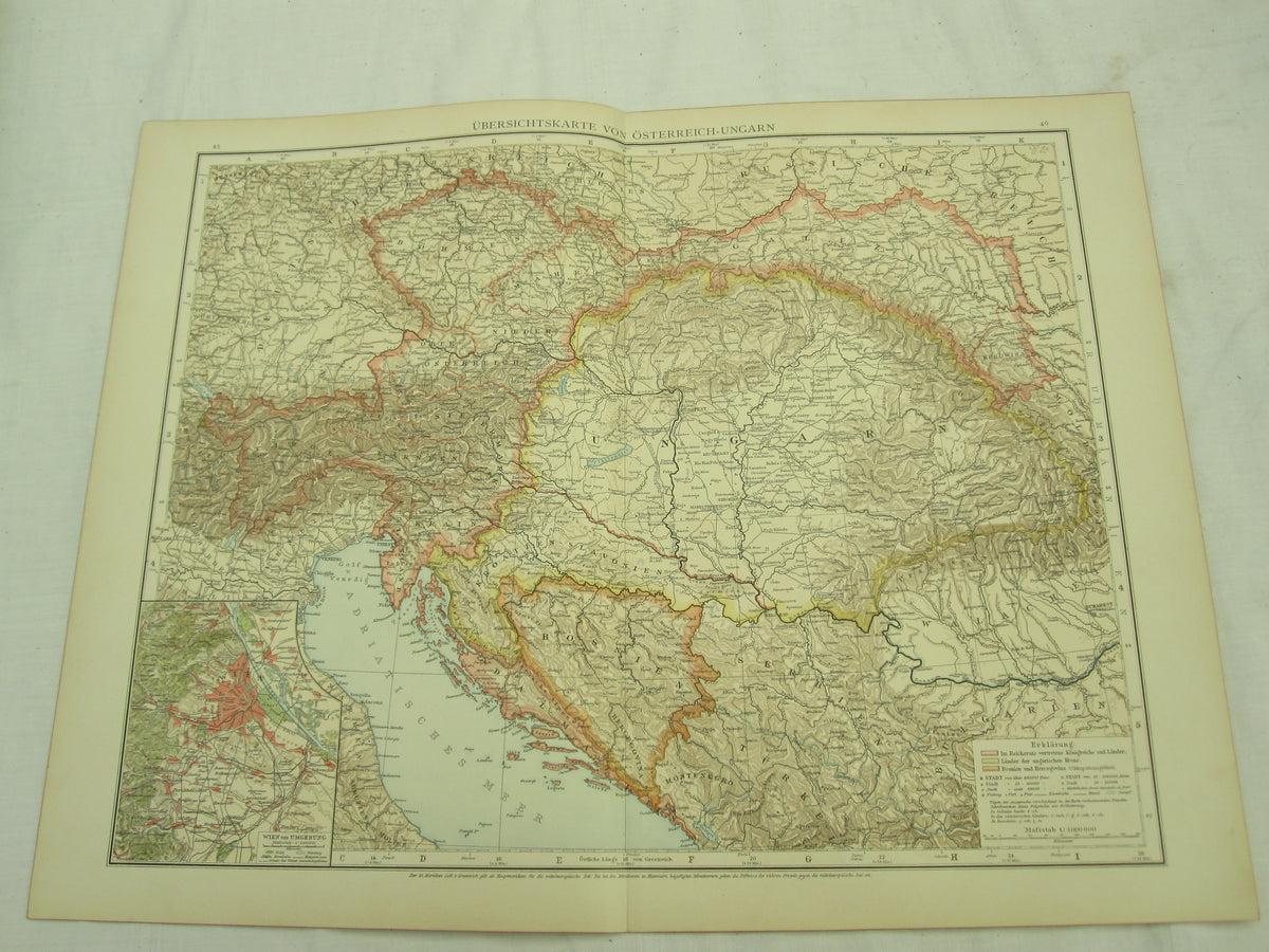 Original Landkarte Österreich / Ungarn Walachei Serbien Bosnien Russland Deutschland  k.u.k. etc etc