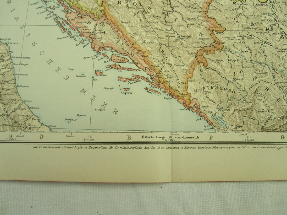 Original Landkarte Österreich / Ungarn Walachei Serbien Bosnien Russland Deutschland  k.u.k. etc etc