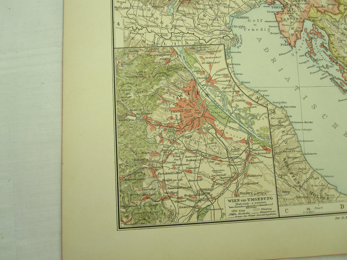 Original Landkarte Österreich / Ungarn Walachei Serbien Bosnien Russland Deutschland  k.u.k. etc etc