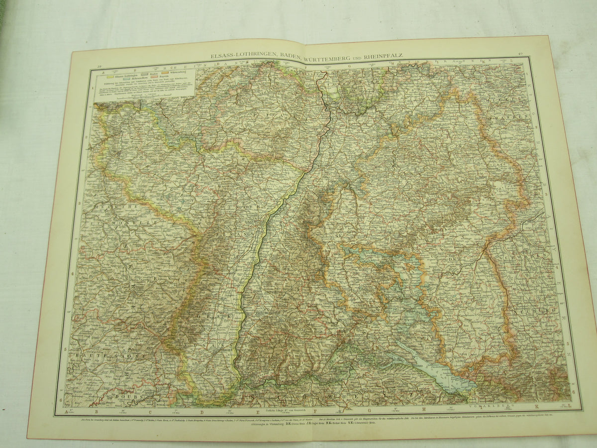 Original Landkarte Elsass - Lothringen Baden Württemberg und Rheinpfalz Deutschland etc etc