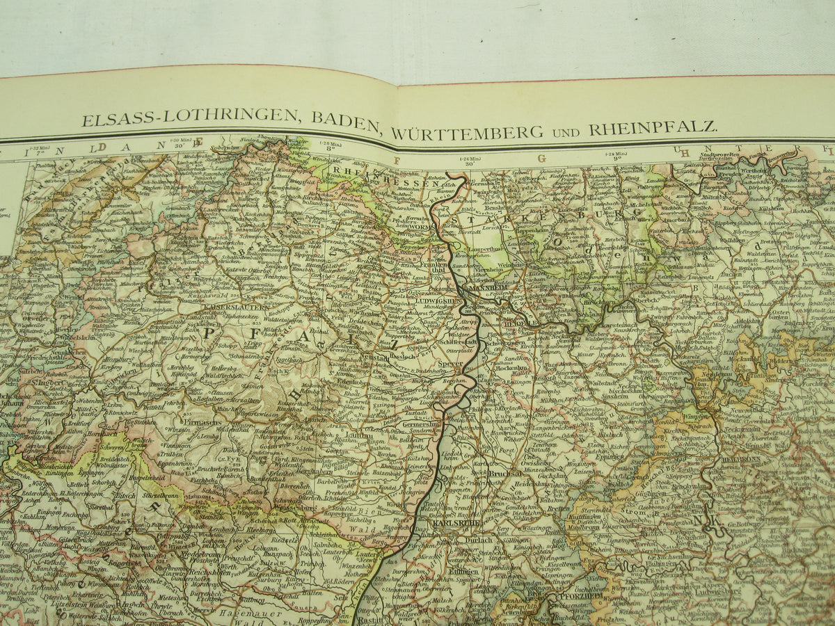 Original Landkarte Elsass - Lothringen Baden Württemberg und Rheinpfalz Deutschland etc etc