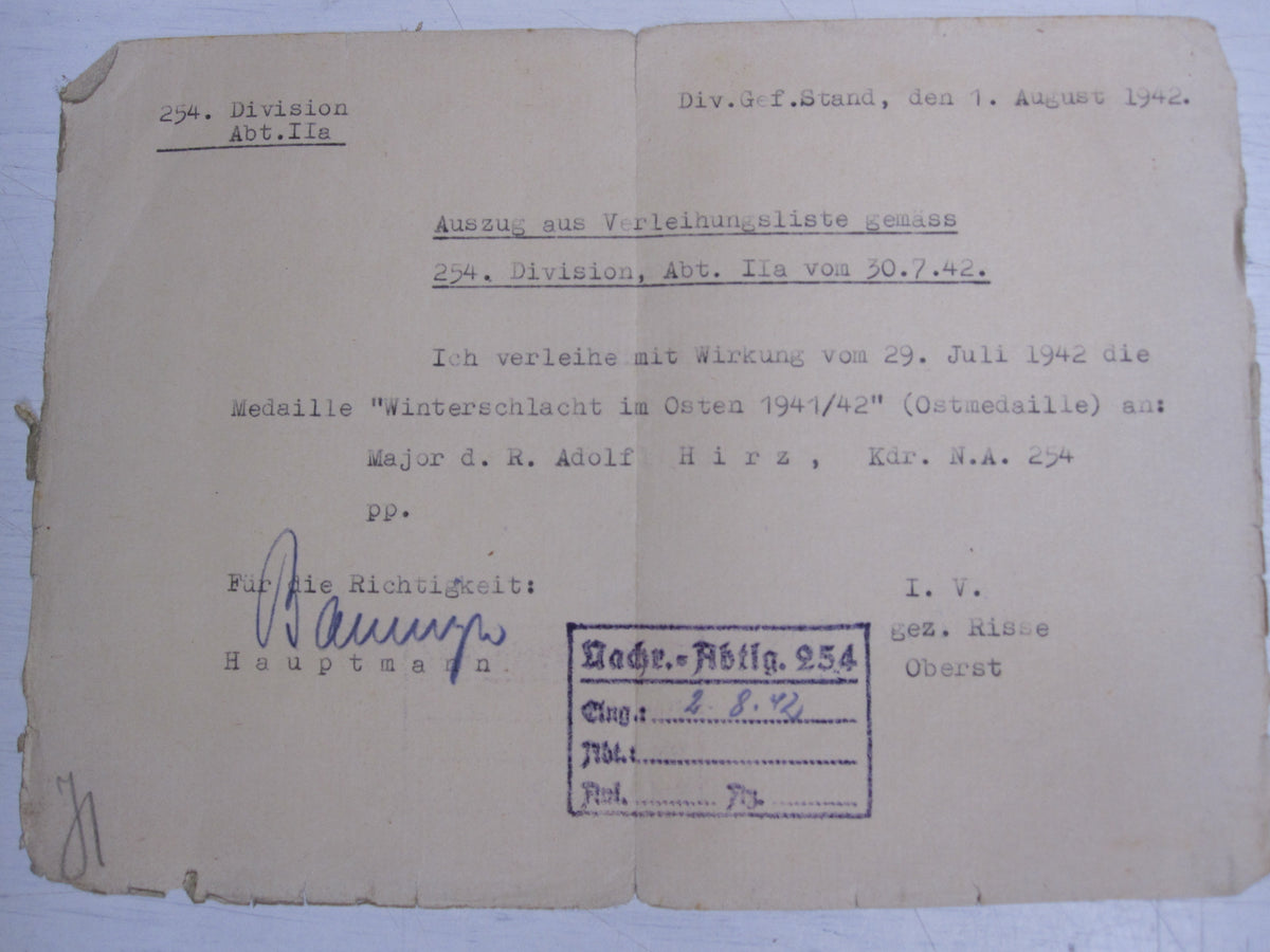 Nachlass Sonderführer des Heeres Divisions Nachschub Führer 254