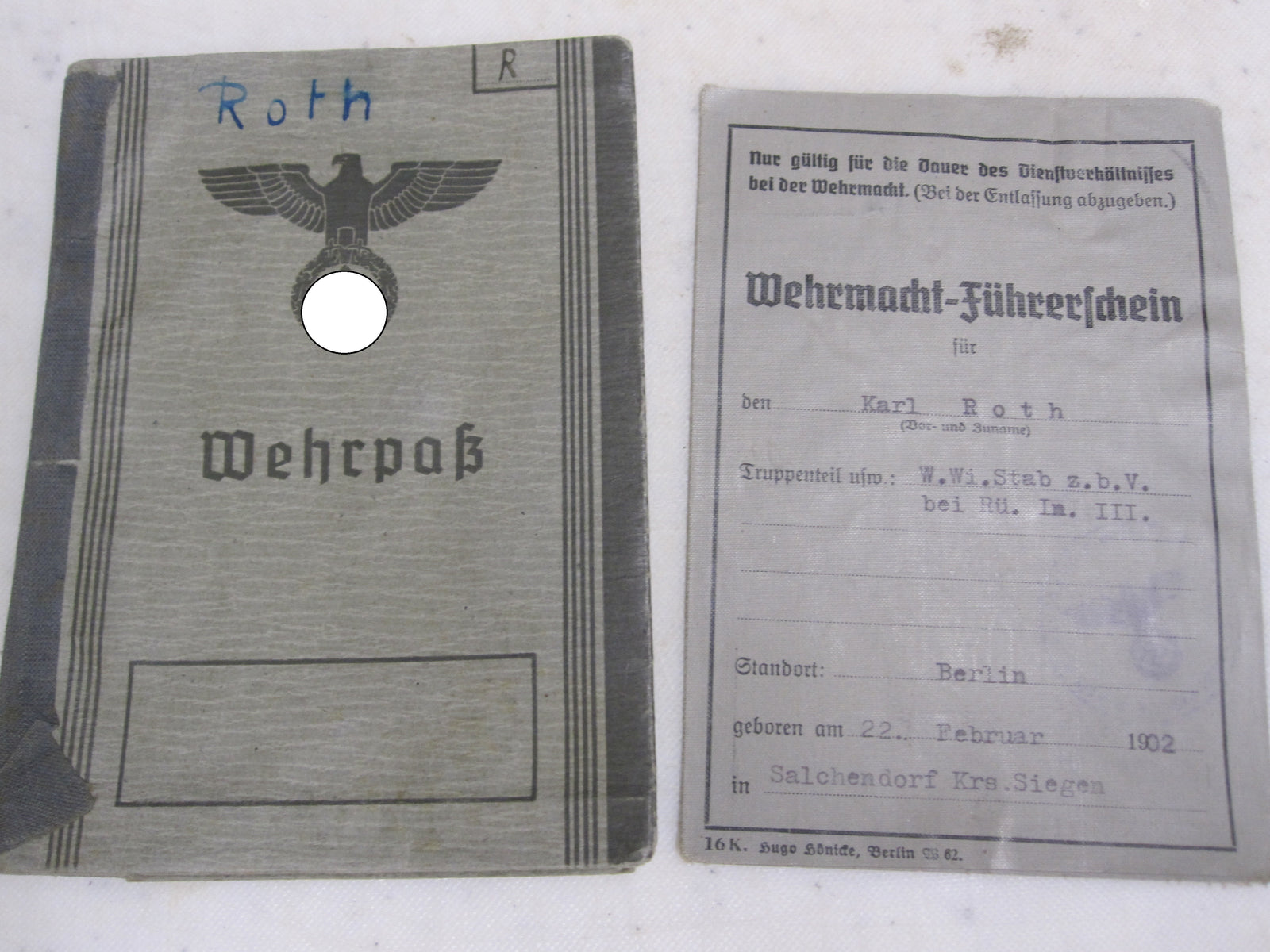 Wehrpaß & Wehrmacht Führerschein etc etc SONDERFÜHRER !!!