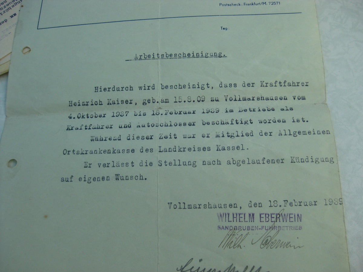 Verleihungsurkunde zur Kriegsverdienstmedaille &amp; Wehrpaß Kassel