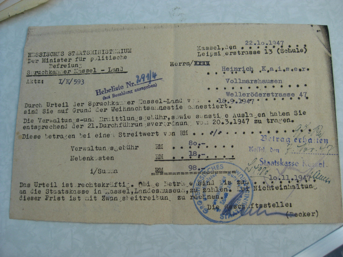 Verleihungsurkunde zur Kriegsverdienstmedaille &amp; Wehrpaß Kassel