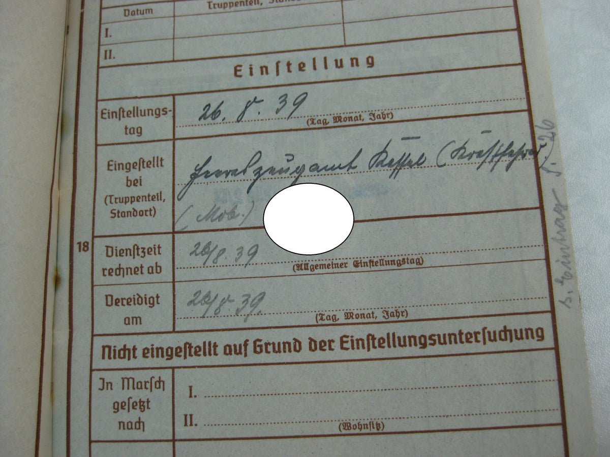 Verleihungsurkunde zur Kriegsverdienstmedaille &amp; Wehrpaß Kassel