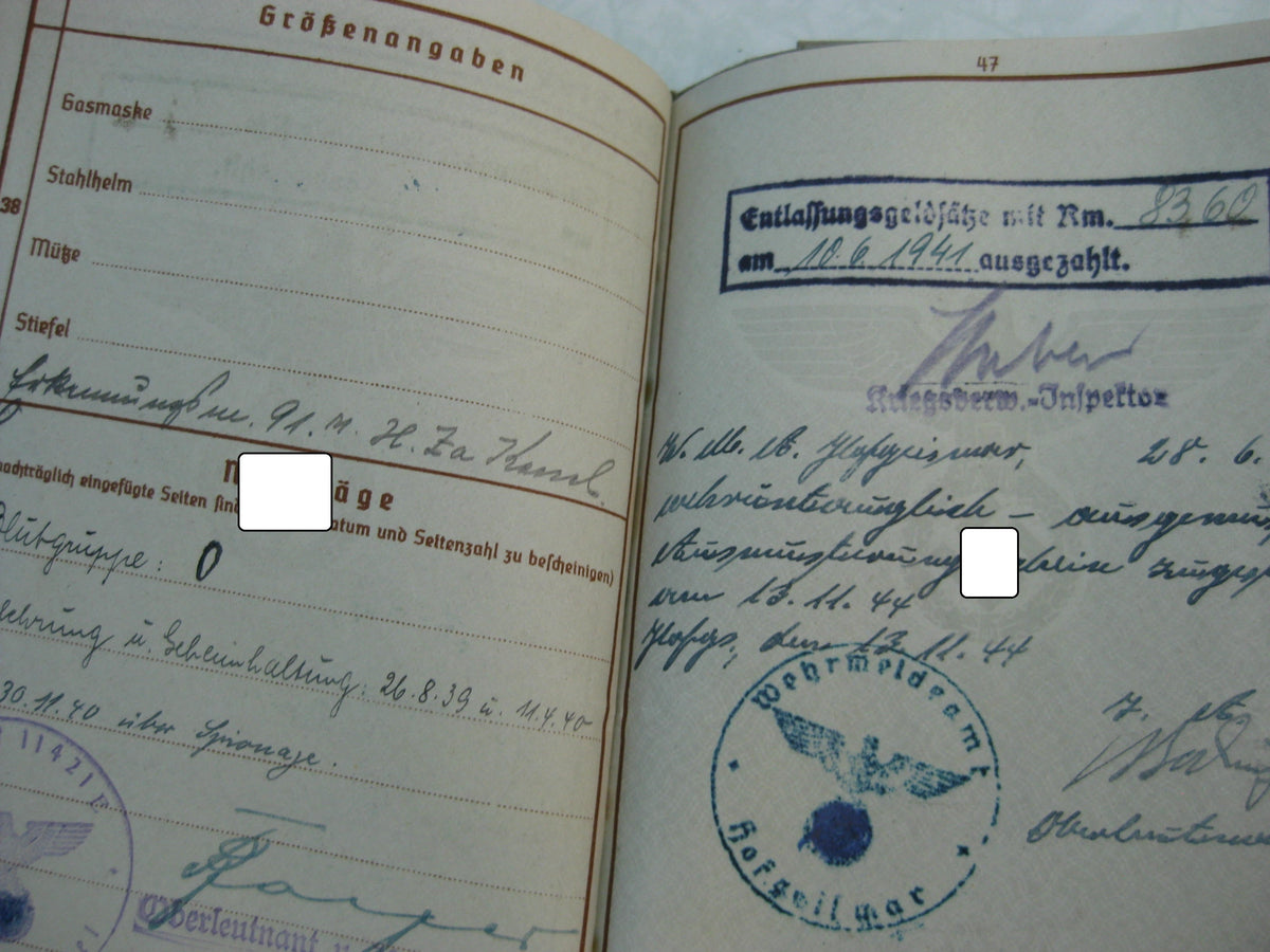 Verleihungsurkunde zur Kriegsverdienstmedaille &amp; Wehrpaß Kassel