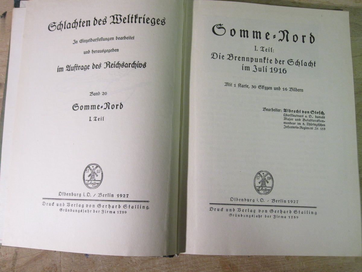 Buch Reichsarchiv SOMME NORD 1.Teil Die Brennpunkte der Schlacht im Juli 1916
