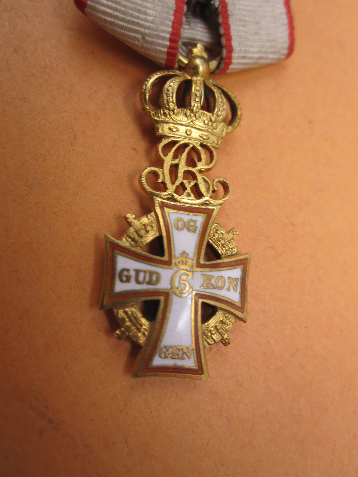 ORIGINALE Miniatur Dänemark Dannebrog Orden Ritterkreuz GOLD
