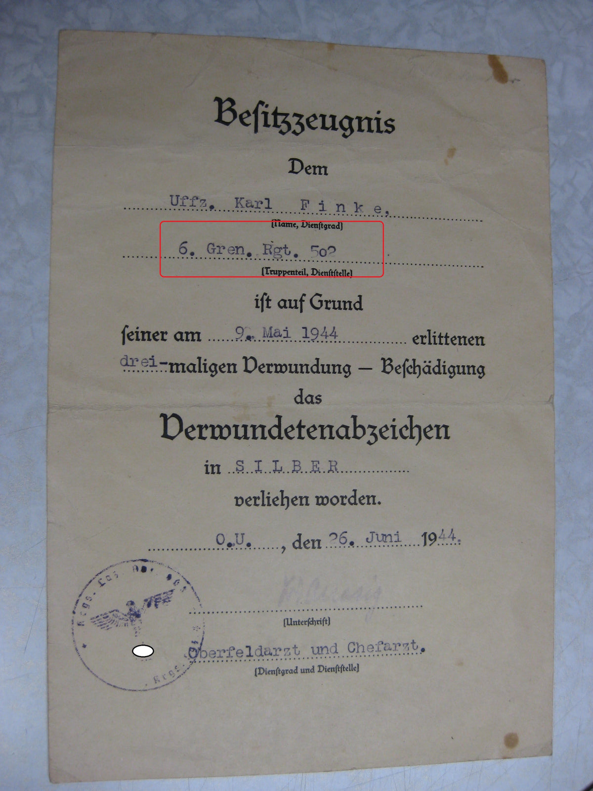 Besitzzeugnis Verleihungsurkunde Verwundetenabzeichen Silber Wehrmacht Arbeitsdienstpass RAD / FAD