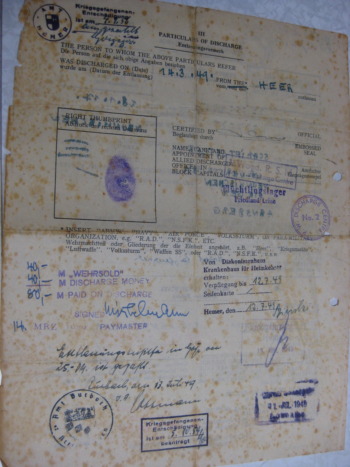 Besitzzeugnis Verleihungsurkunde Verwundetenabzeichen Infanterie Sanitätstruppe Wehrmacht