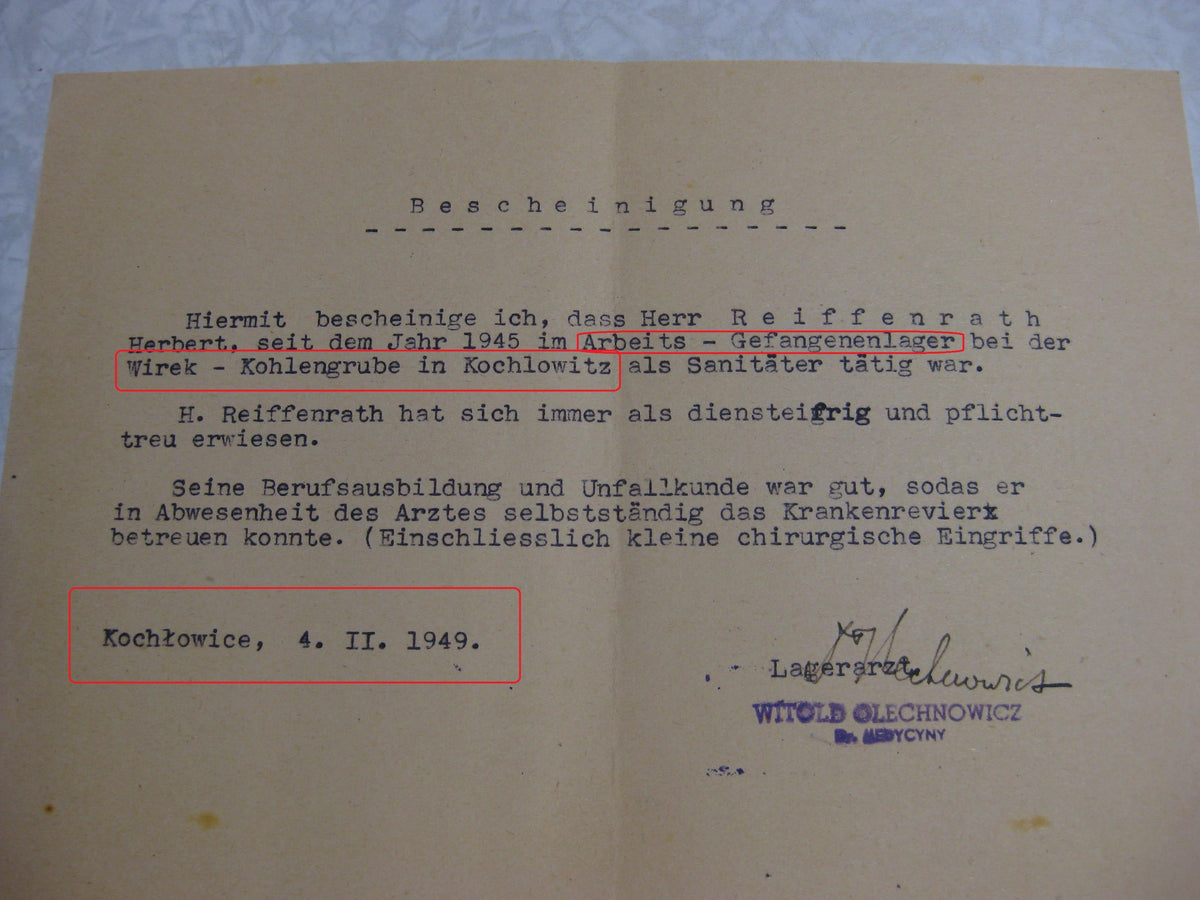 Besitzzeugnis Verleihungsurkunde Verwundetenabzeichen Infanterie Sanitätstruppe Wehrmacht