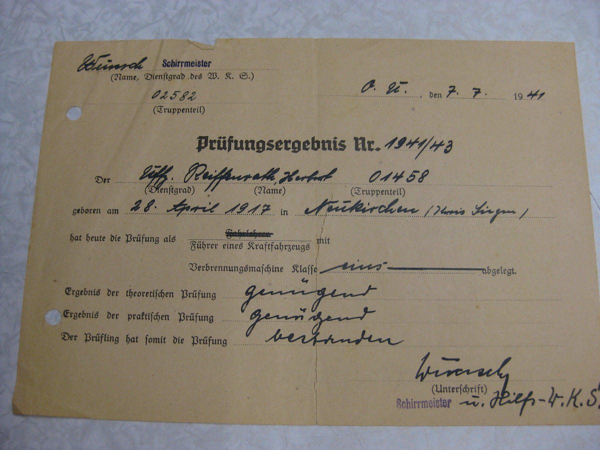 Besitzzeugnis Verleihungsurkunde Verwundetenabzeichen Infanterie Sanitätstruppe Wehrmacht