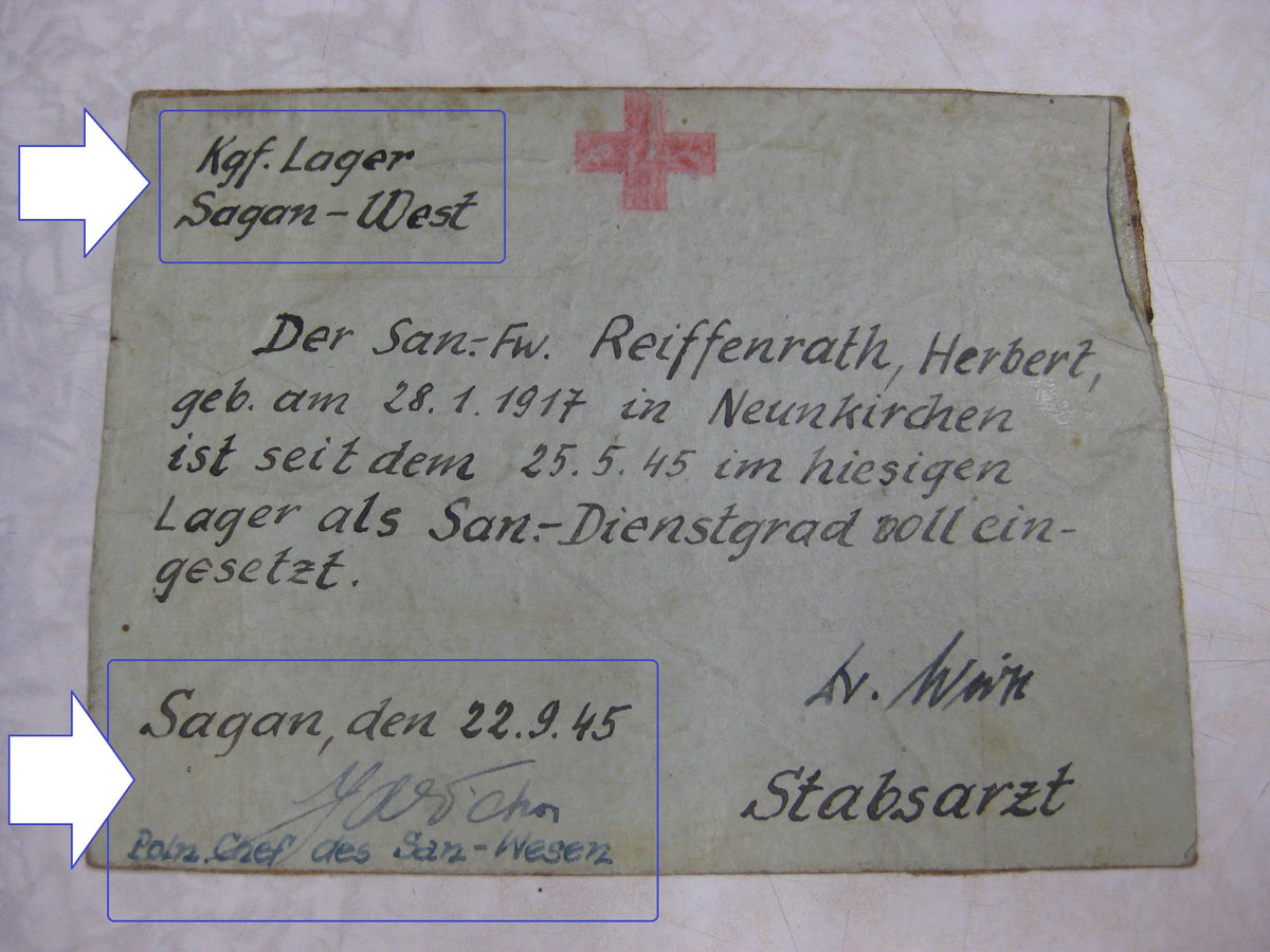Besitzzeugnis Verleihungsurkunde Verwundetenabzeichen Infanterie Sanitätstruppe Wehrmacht