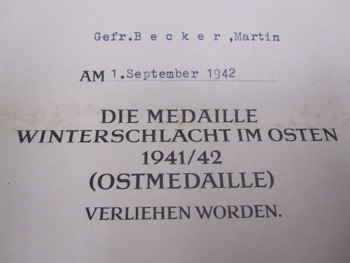 !! DOPPELVERLEIHUNG!! 2X Besitzzeugnis Verleihungsurkunde Ostmedaille Soldbuch Pioniertruppe