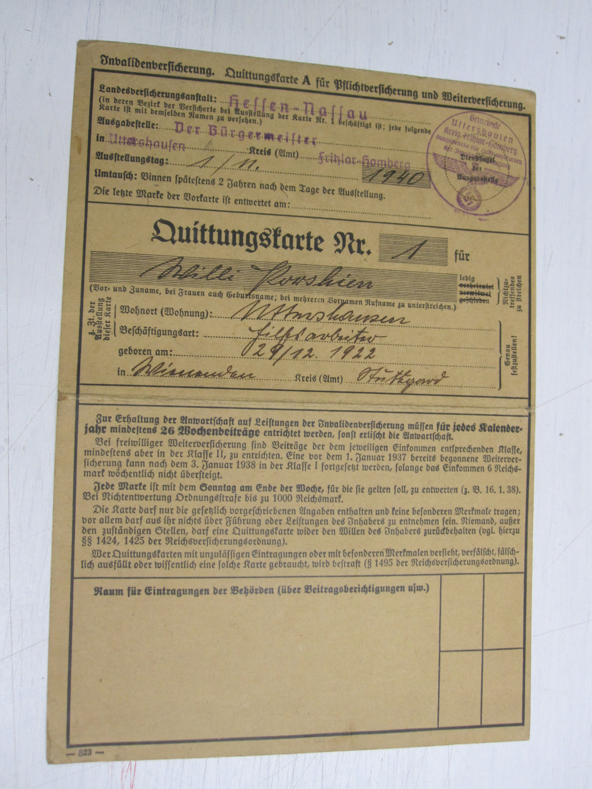 Besitzzeugnis Verleihungsurkunde Infanterie Sturmabzeichen STALINGRADKÄMPFER !!