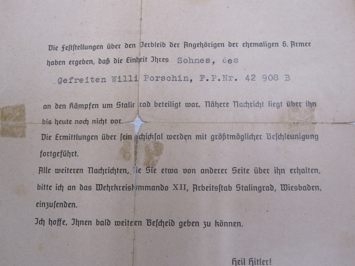 Besitzzeugnis Verleihungsurkunde Infanterie Sturmabzeichen STALINGRADKÄMPFER !!