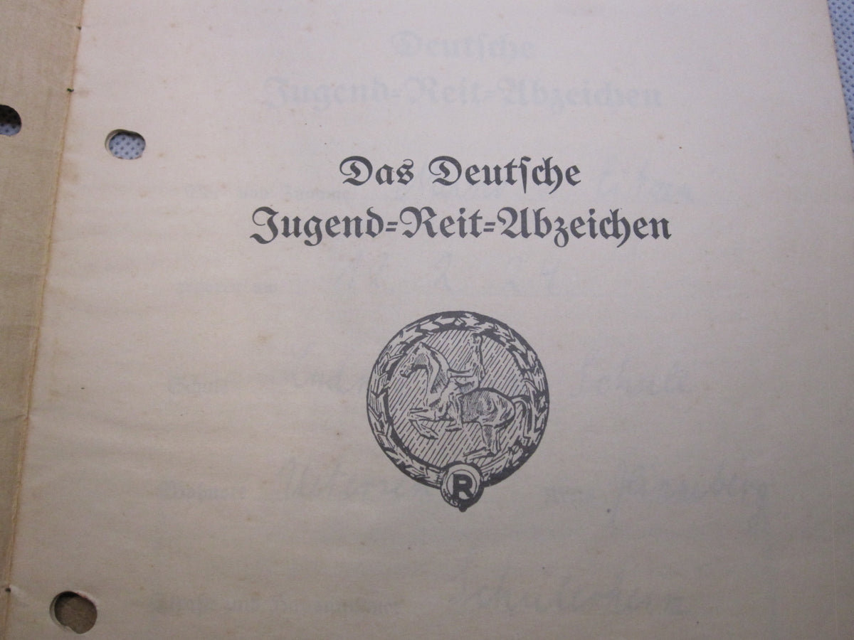 Urkundenheft zum Deutschen Jugend Reit Abzeichen 1933 - 1945 &amp; SA - Reitersturm