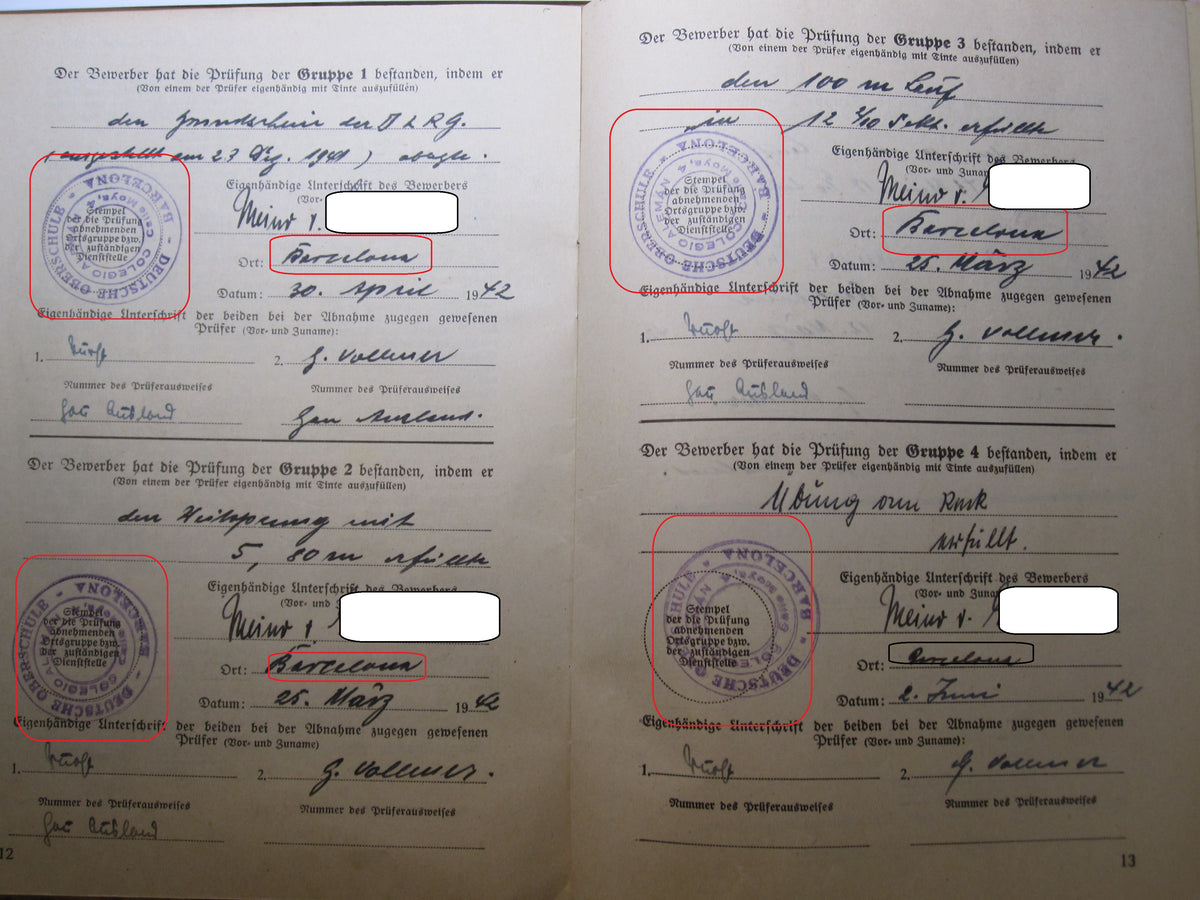 Urkundenheft zum Deutschen Reichssportabzeichen ausgestellt in Barcelona / Spanien !!!!!!