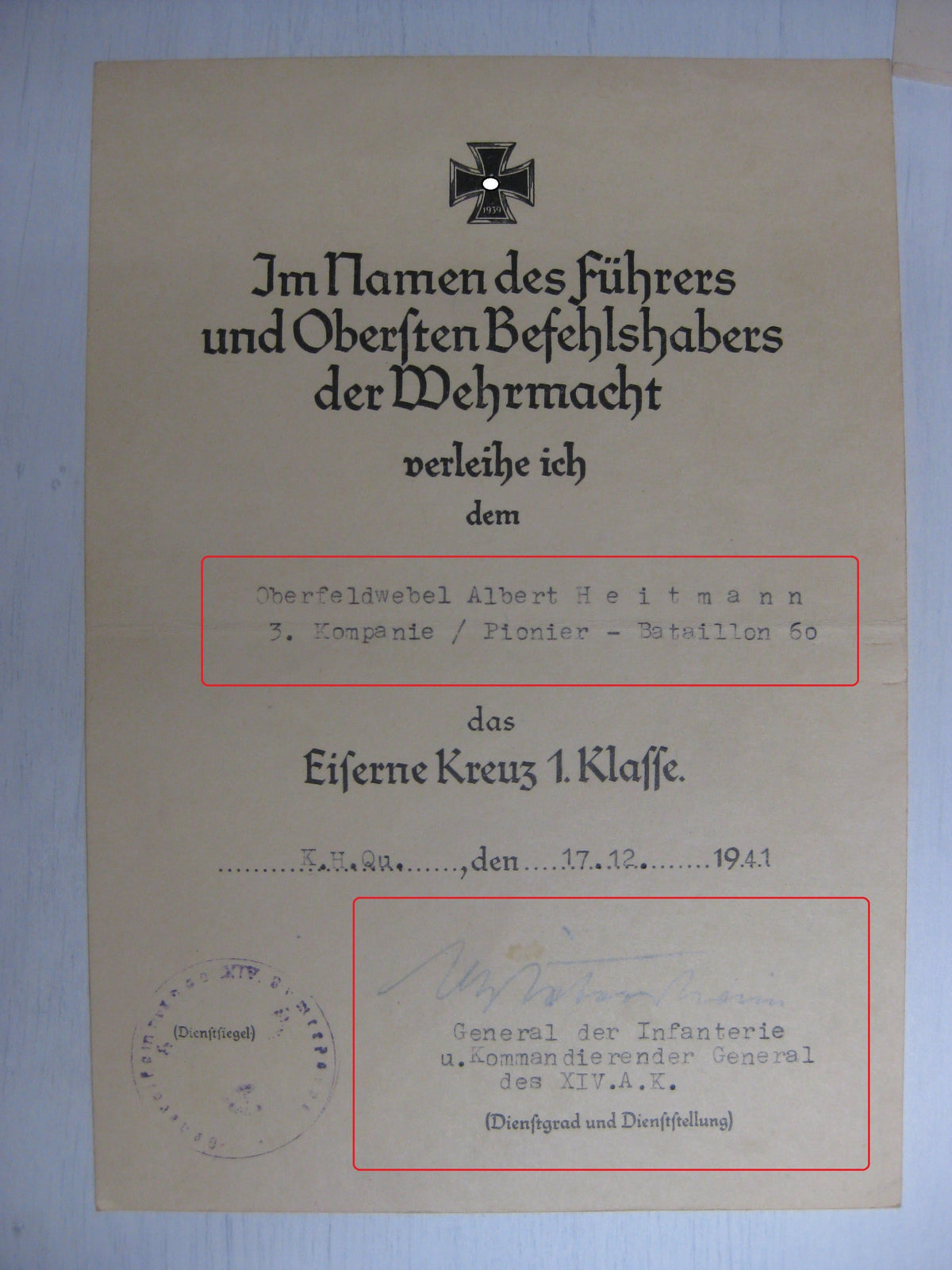 Besitzzeugnis Verleihungsurkunden Eisernes Kreuz Sturmabzeichen Ostmedaille etc etc !! Schlacht um Moskau !!