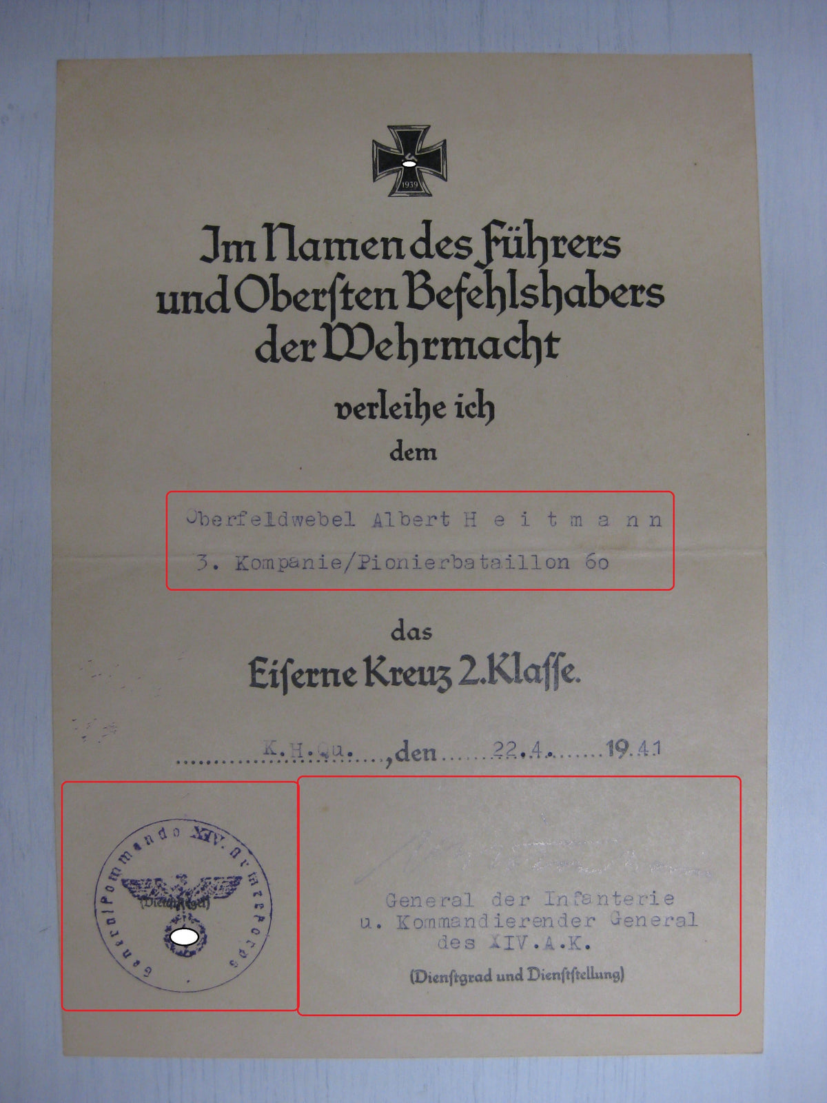 Besitzzeugnis Verleihungsurkunden Eisernes Kreuz Sturmabzeichen Ostmedaille etc etc !! Schlacht um Moskau !!