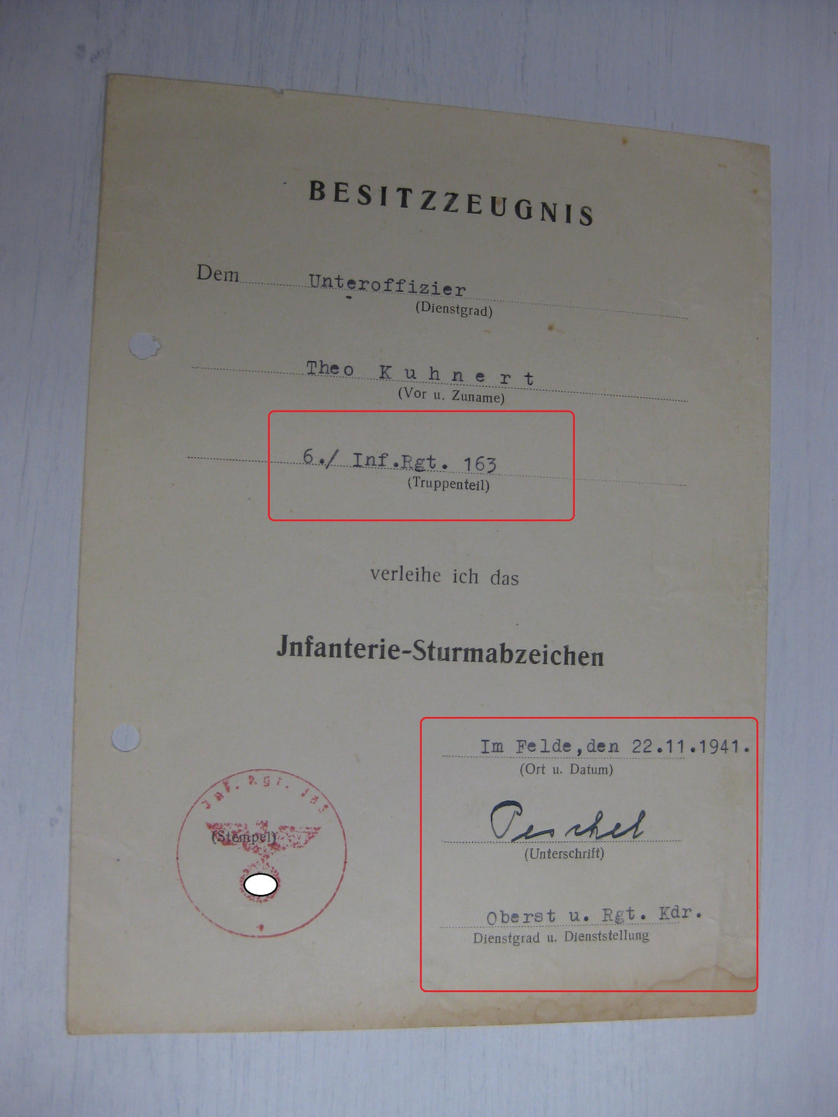 Besitzzeugnis Verleihungsurkunden Eisernes Kreuz Sturmabzeichen Ostmedaille etc etc !! Ostfront