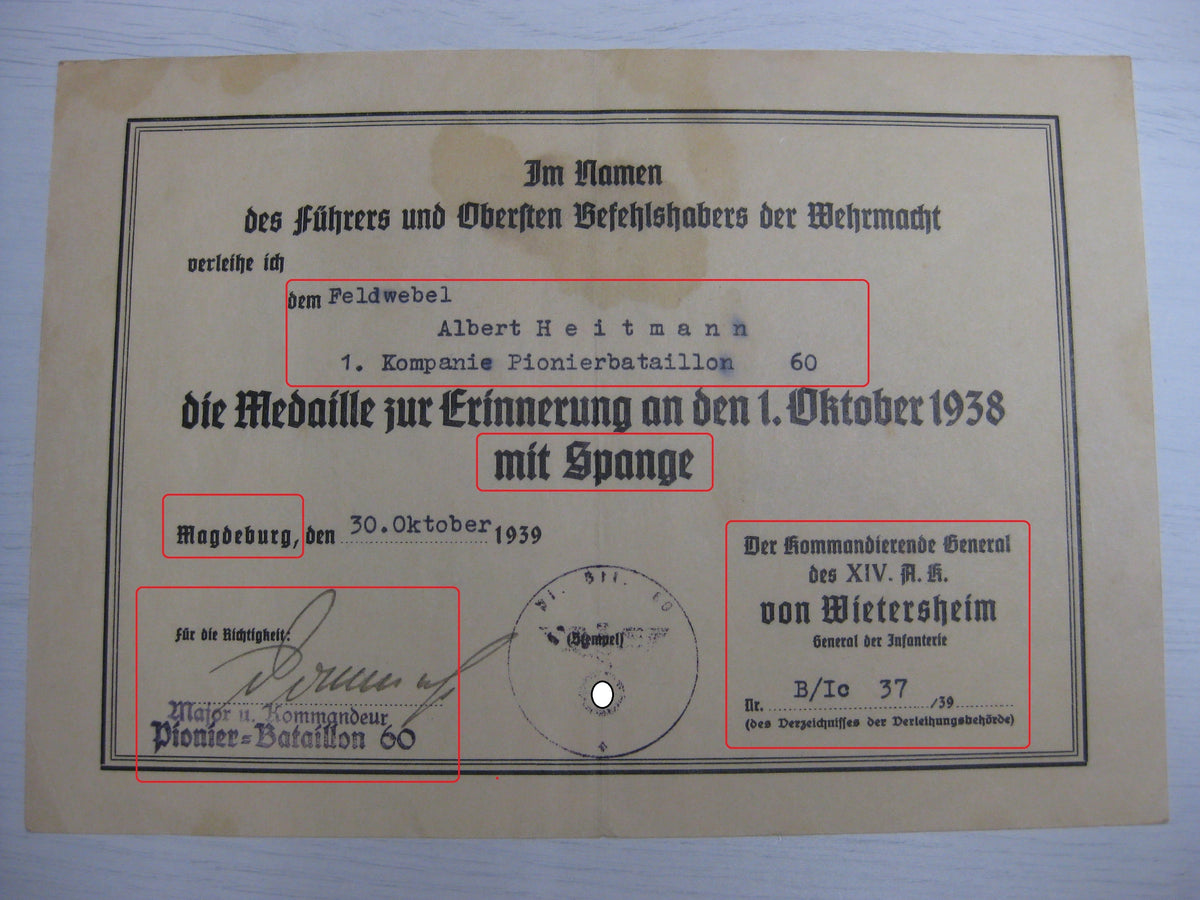 Besitzzeugnis Verleihungsurkunden Eisernes Kreuz Sturmabzeichen Ostmedaille etc etc !! Schlacht um Moskau !!