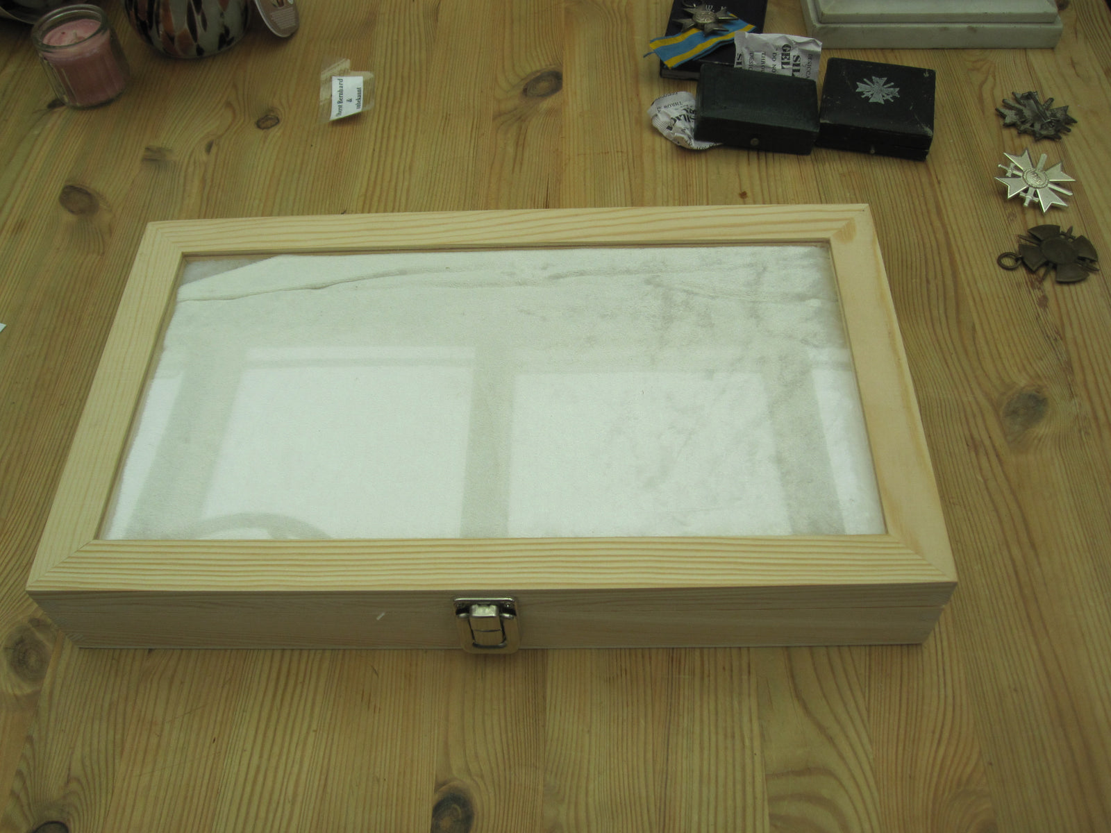 Holz Aufbewahrungsboxen Etui Schachtel für Ordenssammlung Holzbox Vitrine Schaukasten
