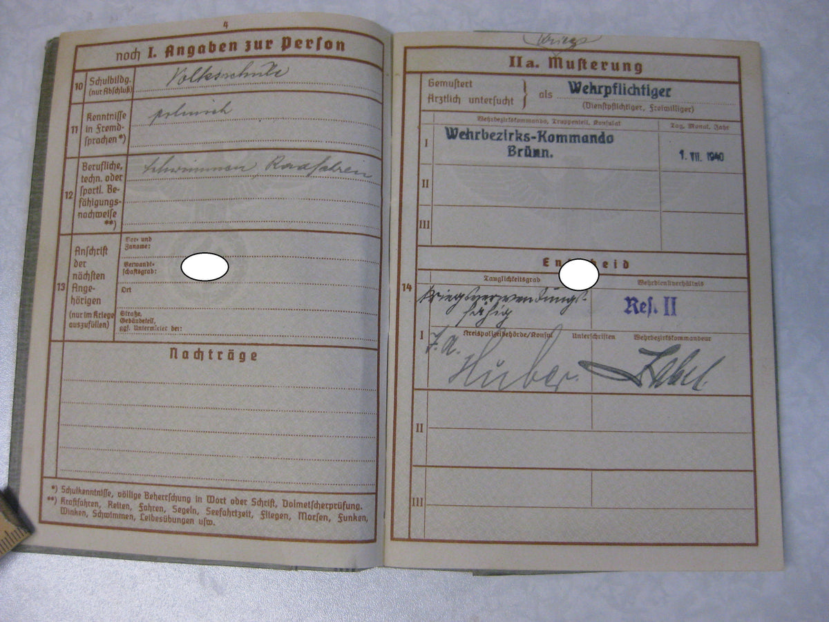 Waffen-SS Wehrpass SS Division TOTENKOPF