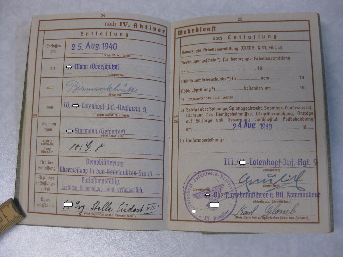 Waffen-SS Wehrpass SS Division TOTENKOPF